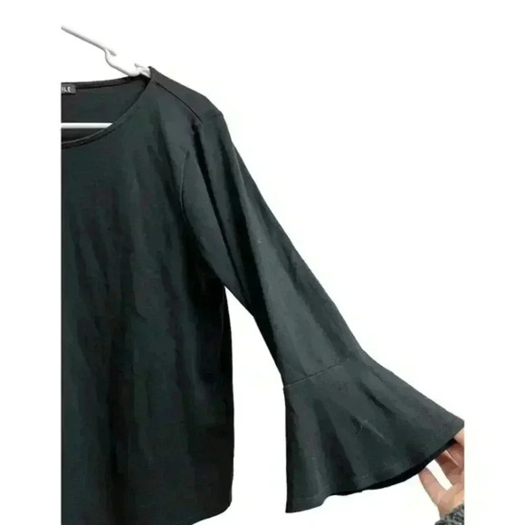 J Crew Mercantile‎ Black Women's Blouse Basic Round Neck Flounce Sleeves Medium - Picture 3 of 6